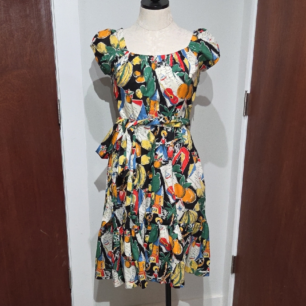 J. Crew Multicolor Midi Dress with Cap Sleeves